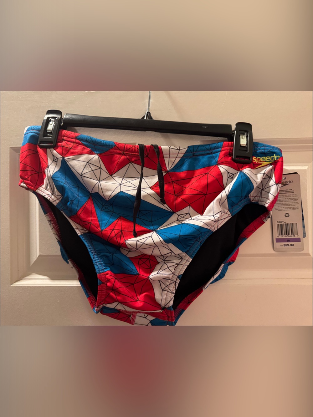 Speedo Red, Blue & White Geometric Swim Briefs Sz. 38 XL